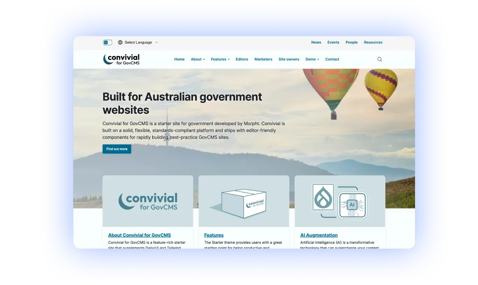 Convivial for GovCMS homepage screenshot